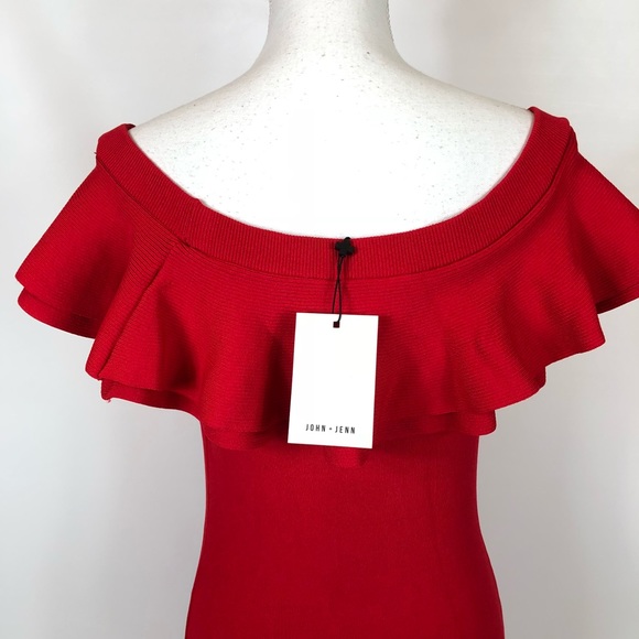 NWT John + Jenn Off Shoulder Red Sheath Dress MED - Picture 6 of 7